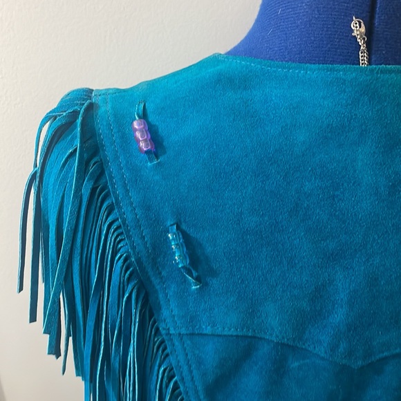 Pioneer Wear 80’s  fringe vest, turquoise EUC - Picture 5 of 11